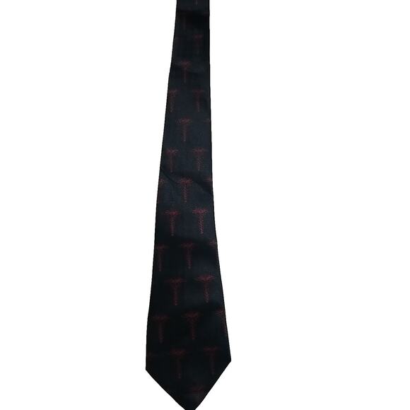 Vintage Designs By A. Rogers Men's Black Red Cross Rod Of Asclepius Neck Tie - Picture 1 of 4